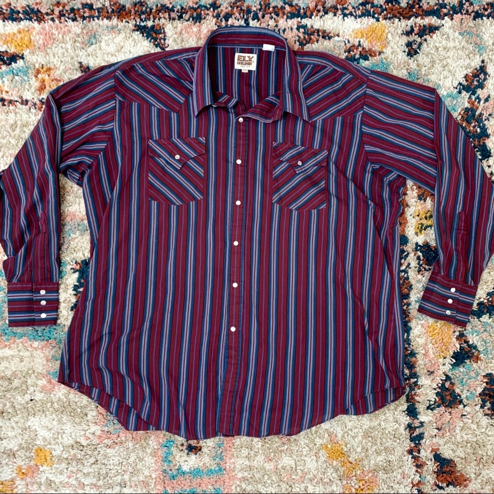 Vintage Ely Cattleman Striped Pearl Snap Button Up - Picture 11 of 13